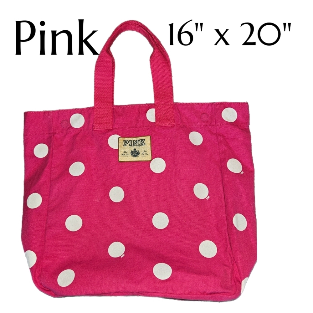 Victorias Secret Canvas PINK Polka Dot Bag With Magnetic Closure 16"×20"